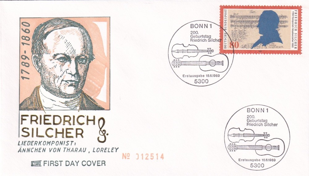 ⭐ 1989 Bonn Germany Friedrich Silcher First Day cover FDC - Ersttagsbrief ⭐ E453