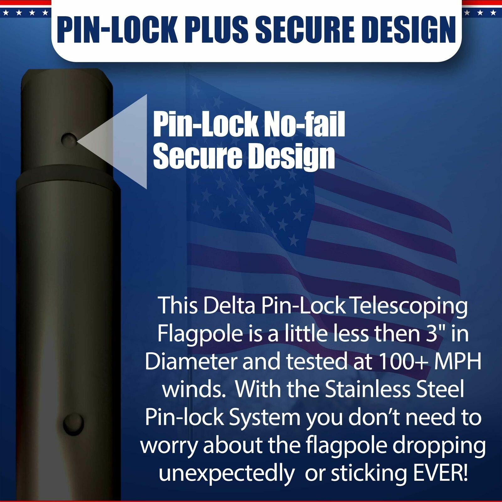 20' or 25' Delta Pin-Lock TELESCOPING Flag pole "Freedom Edition" (Black)