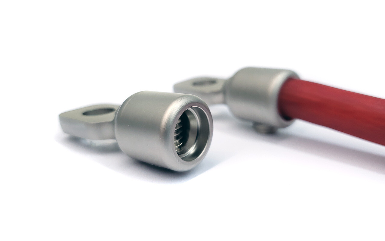 KnuKonceptz 4 Gauge Set Screw Ring Terminals Pair Nickel Silver with Heat Shrink