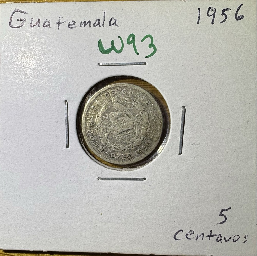 1956 Guatemala 5 Centavos Silver Coin