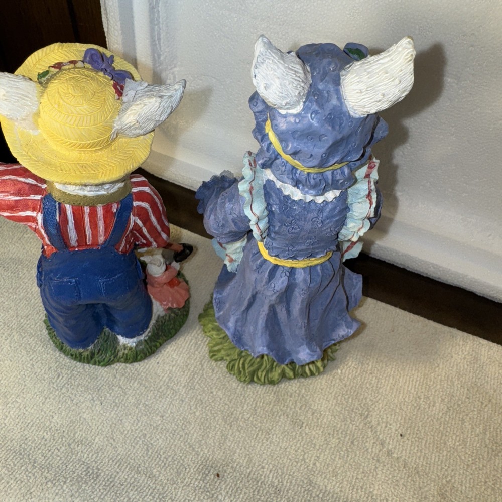 Charming Easter Bunny Rabbit Figurines Set of 2-8" Tall