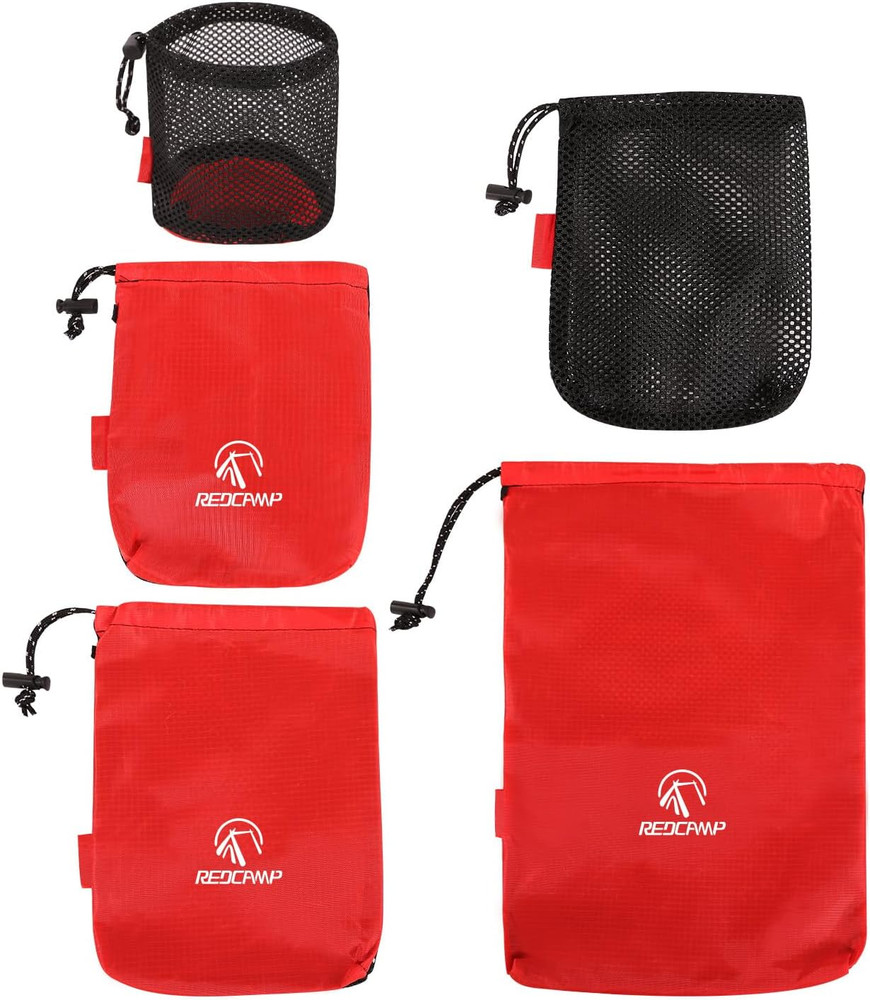 5PCS Small Ditty Bags Set for Backpacking, Ultralight Nylon Mesh Drawstring Stuf