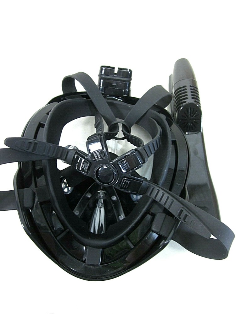 180 DEGREE FULL FACE SNORKEL MASK CAMERA MOUNT ADJUSTABLE HEAD STRAPS BLACK