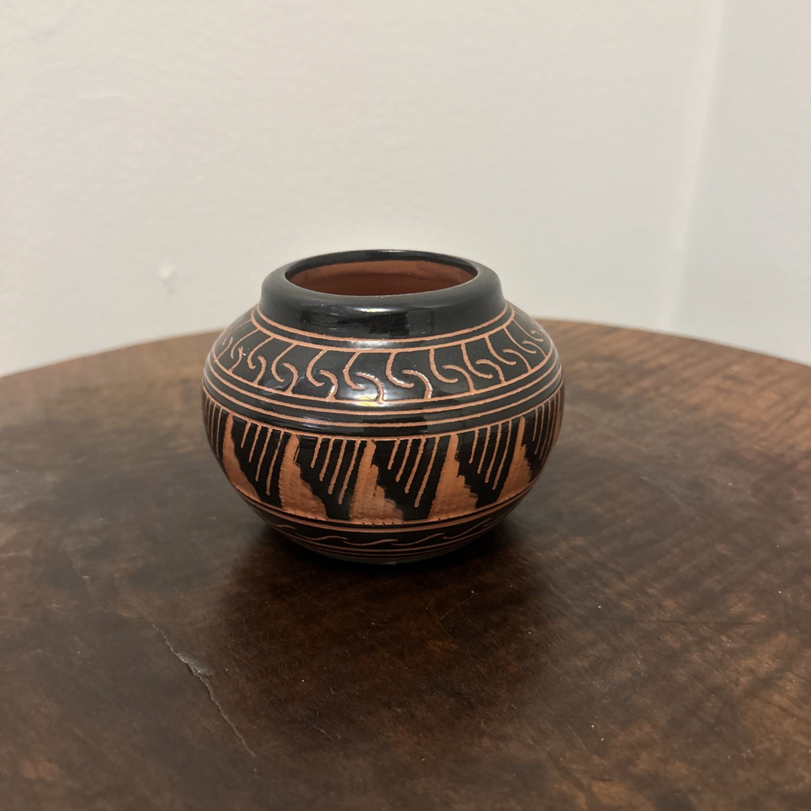 Navajo Pottery Jar Vessel Handmade Native American. Signed. Black Glaze.