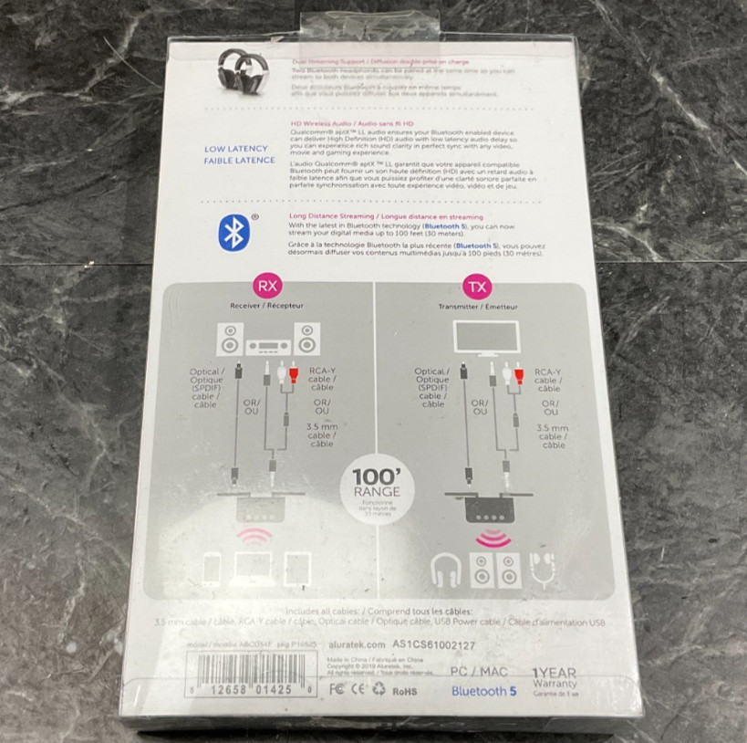 Aluratek Switchable Bluetooth Audio Transmitter and Receiver ABCD54F ✨OPEN BOX!✨