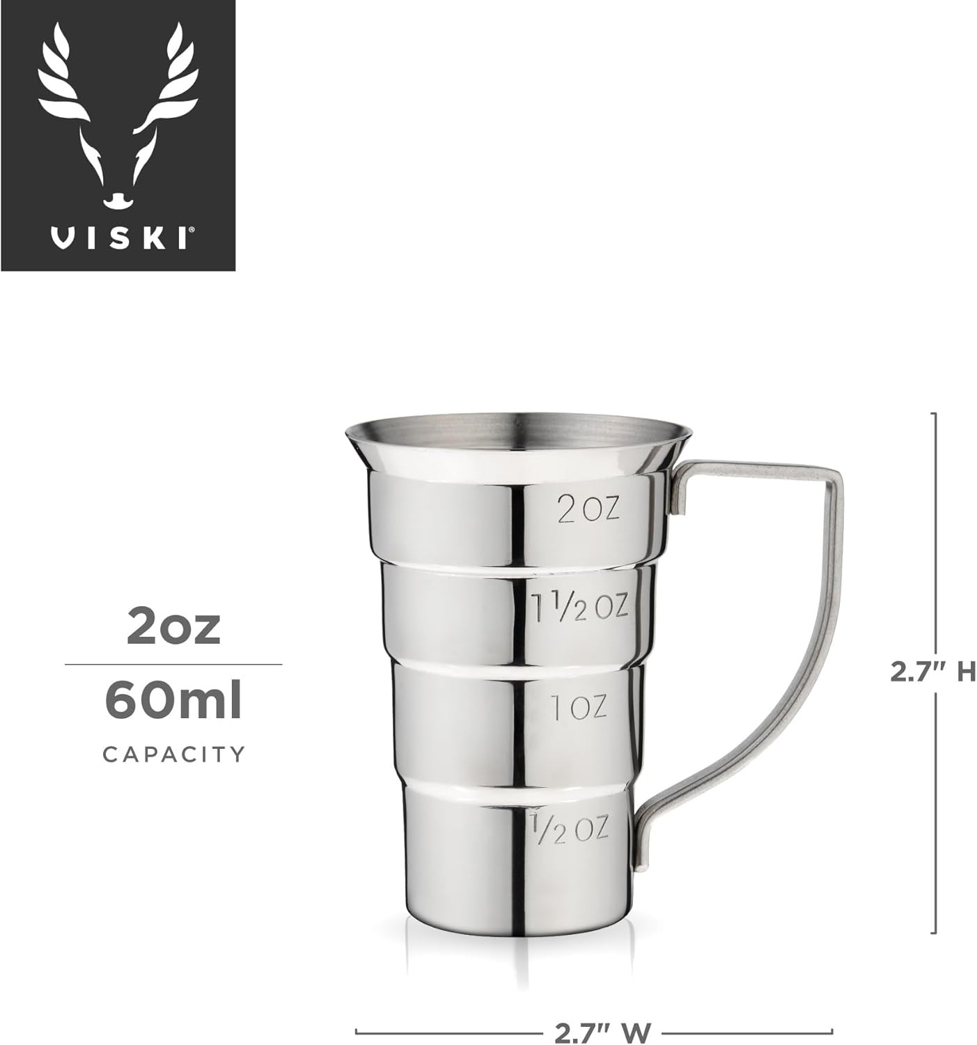 Stepped Jigger with Handle, 4 Measurement Markings, Measuring Cup for Cocktail R