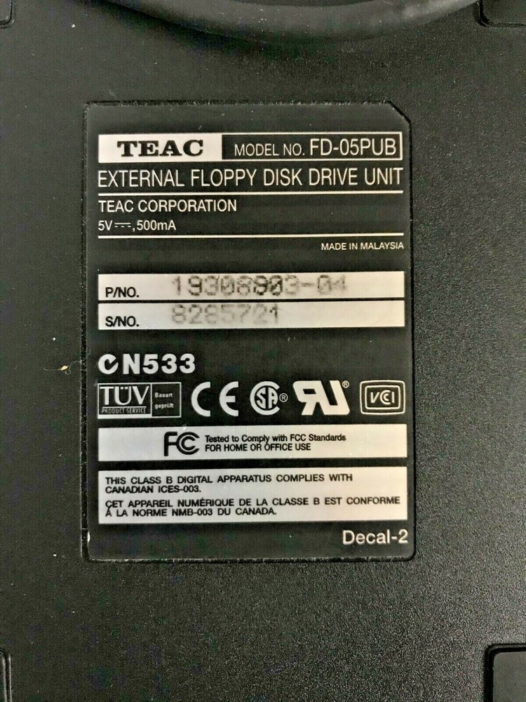 TEAC External Floppy Disk Drive Unit # FD-05PUB Not Tested