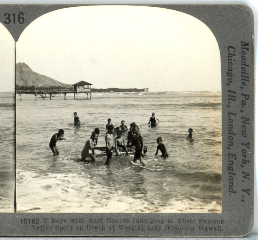 Boys With Surf Boards, Waikiki Beach, Hawaii--Keystone 1920's 400 Set #316