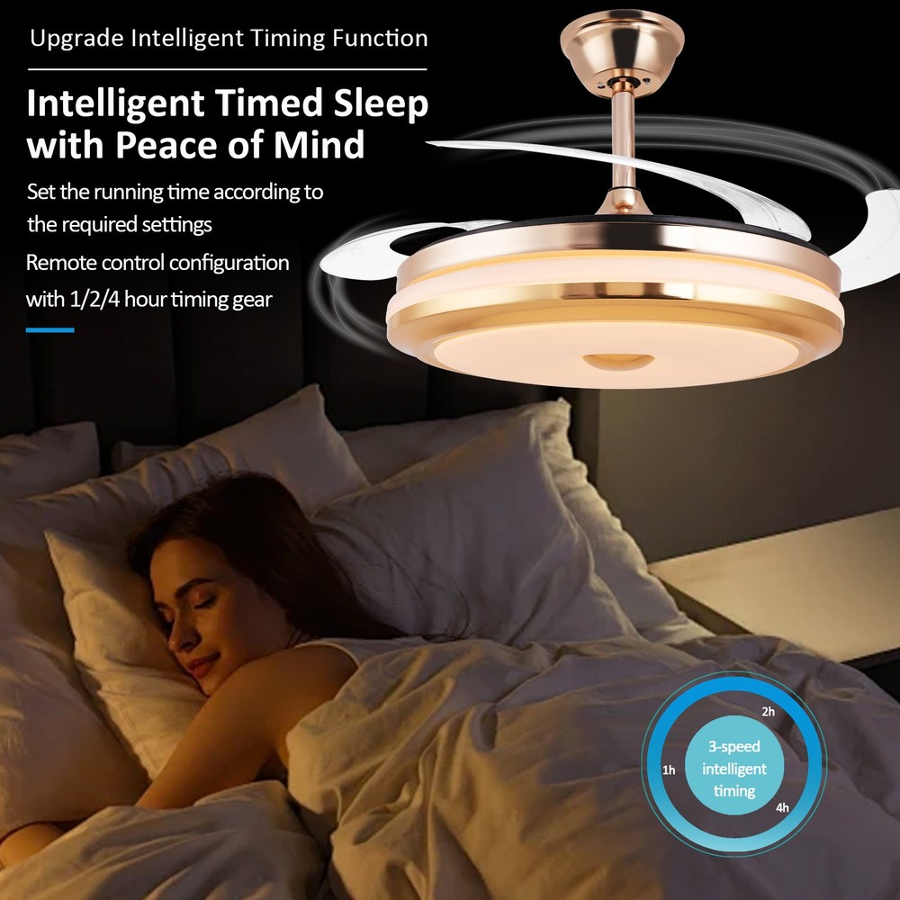 42" Retractable Invisible Ceiling Fan with LED Light with Remote
