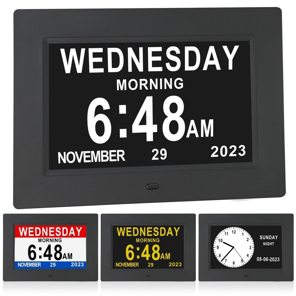 7 Inch Extra Large Day Date Time Digital Day Calendar Clock with Auto-Dimming...