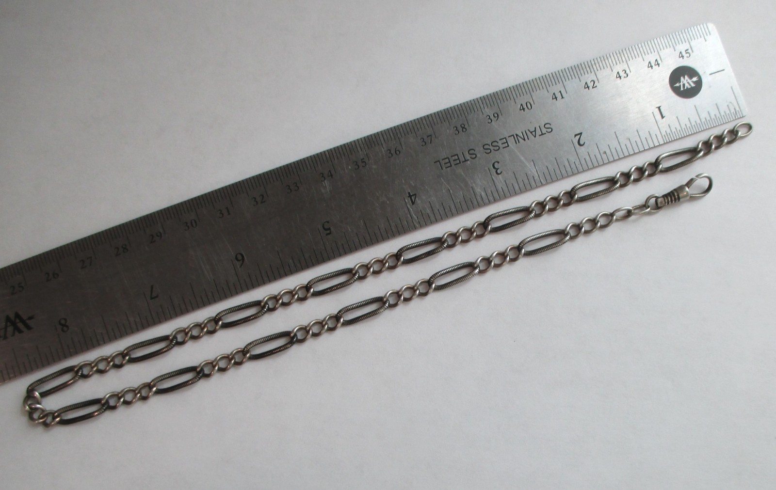 16in ANTIQUE 800 SILVER NIELLO INLAY WATCH CHAIN NECKLACE