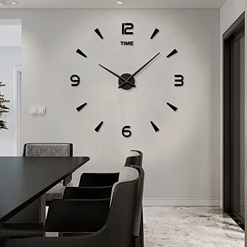 Large DIY Wall Clock Kit, 3D Frameless Wall Clock with Mirror Number Black