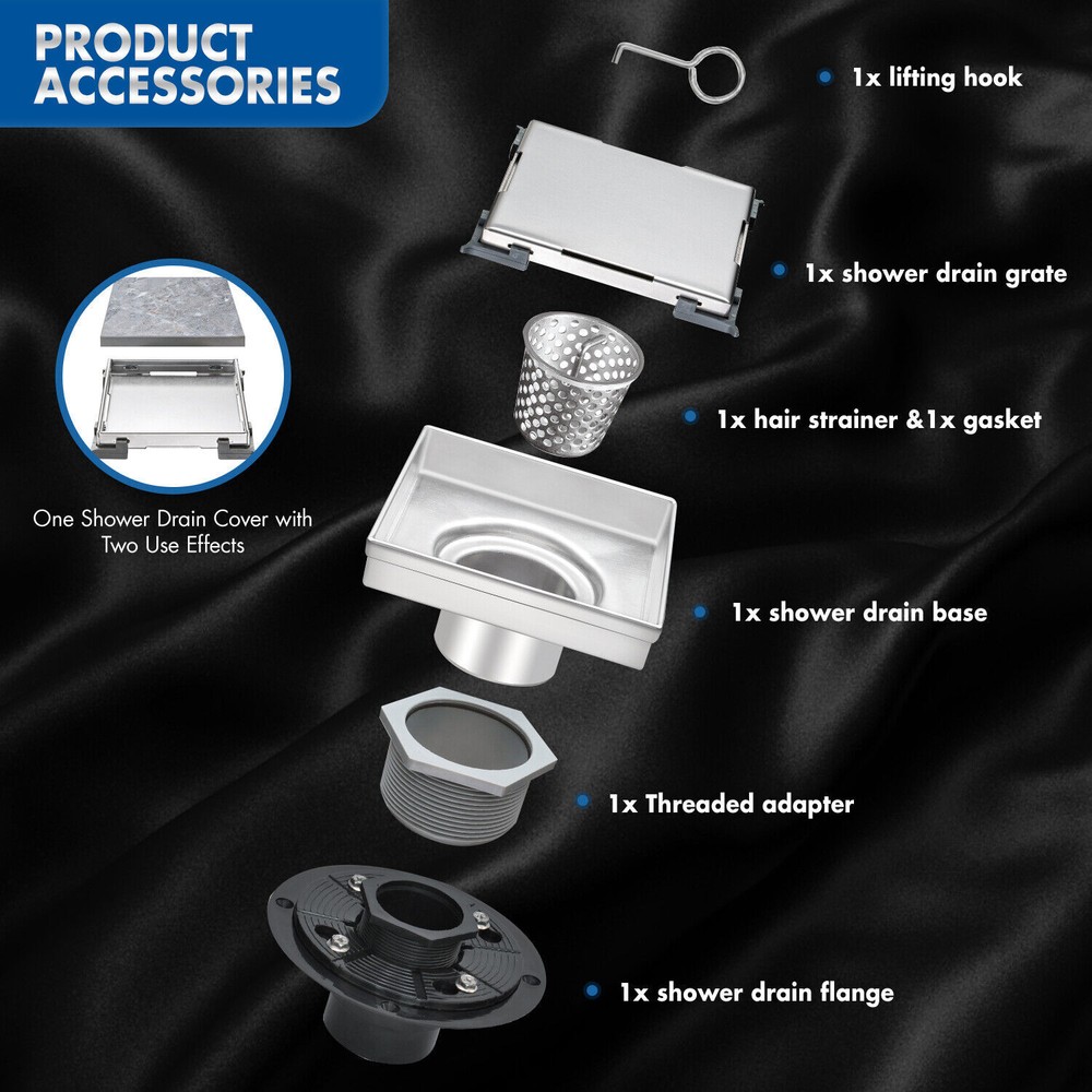 Shower Square Floor Drain with Flange,Quadrato Pattern Grate Removable