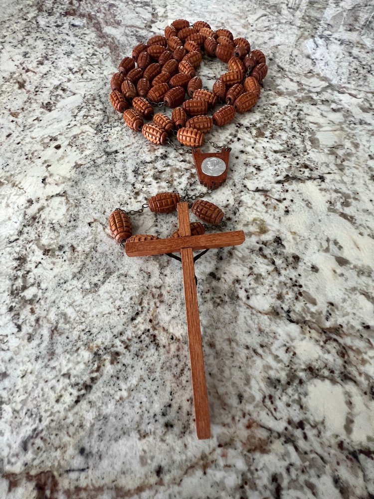 Vintage Over Sized Carved Wooden Bead Rosary
