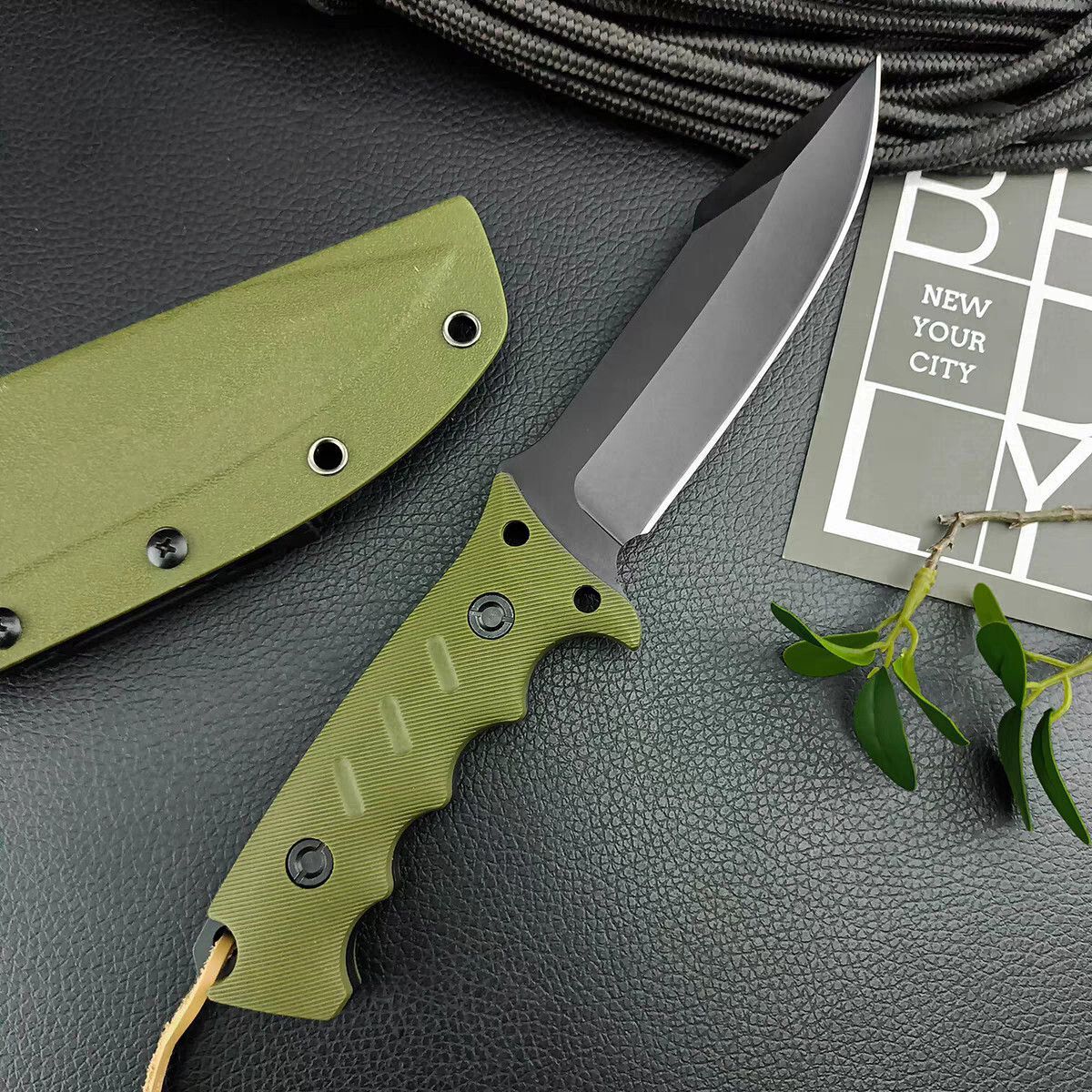 Outdoor Duty Fixed Blade Knife with G10 Handle and Kydex Sheath Camping Military