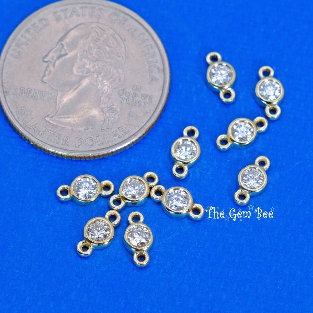 0.10CT 14K Solid Yellow Gold Diamond Bezel Connector (1 piece)