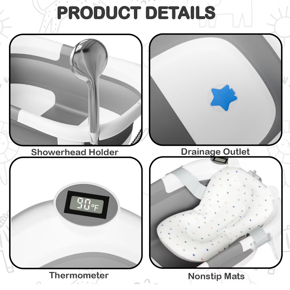TUMAJUP Collapsible Baby Bathtub for Infants and Toddlers with Soft Cushion and
