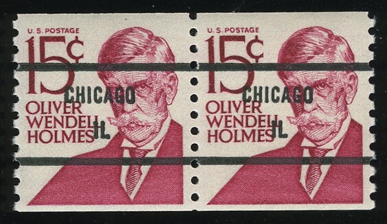 US #1305Ef 15¢ Holmes Untagged Precancel Pair NH MNH