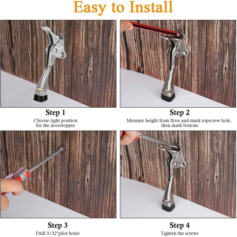 2 Pack Kickdown Door Stop One Touch Adjustable 4 Inch Chrome