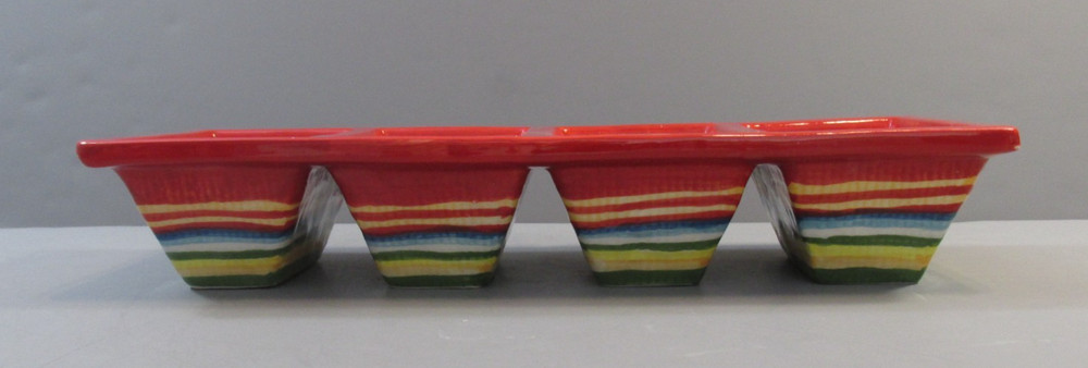 2014 Avon Striped Ceramic Condiment Server - 4 Sections