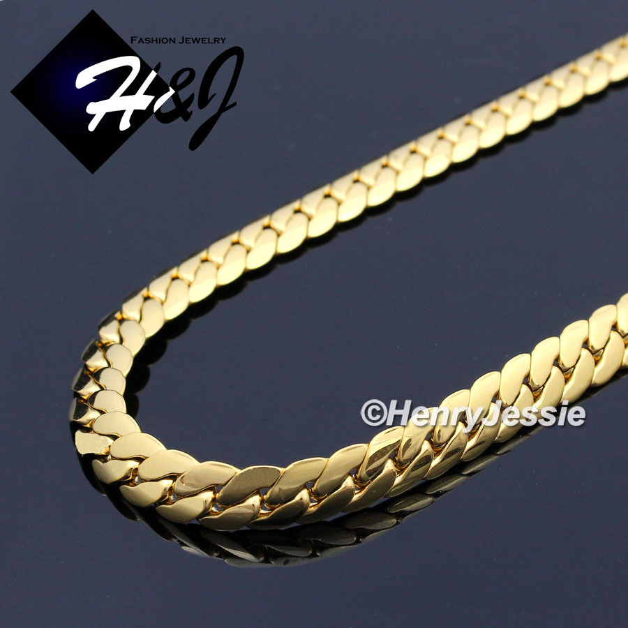 18-40"MEN Stainless Steel 3/4/5/6/8mm Gold Plated Miami Cuban Chain Necklace*155
