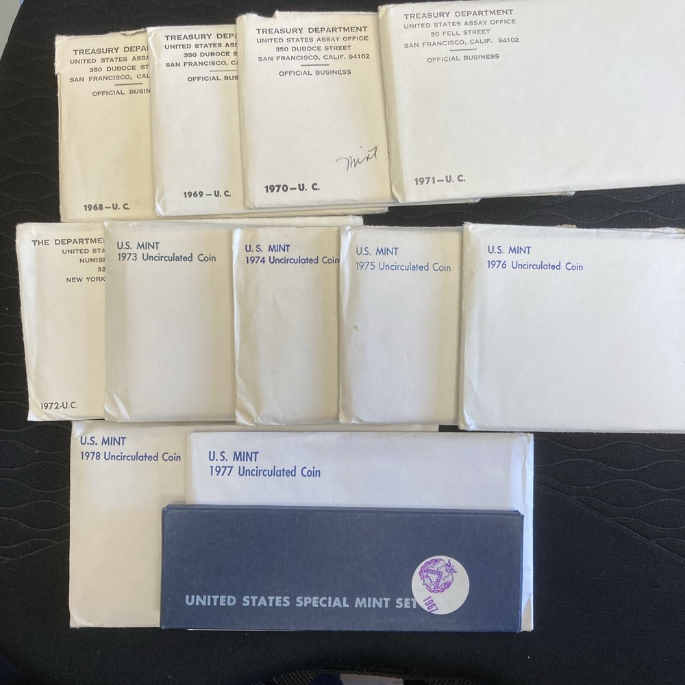 12 US Mints Sets 1967-1978; 12 SETS TOTAL Some Nice Toning