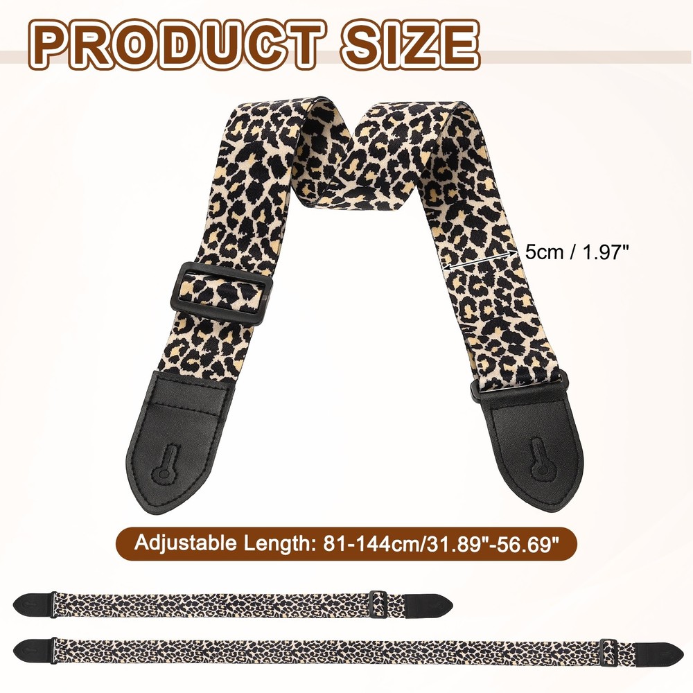 Guitar Strap Adjustable Straps with Black Plastic Buckle Light Yellow Leopard