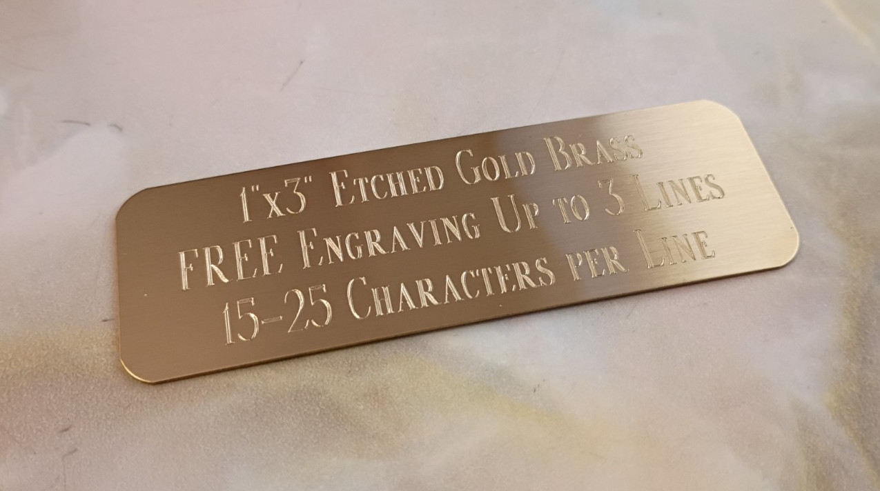 1"x3" GOLD BRASS NAME PLATE ART-TROPHIES-GIFT-TAXIDERMY-FLAG CASE FREE ENGRAVE