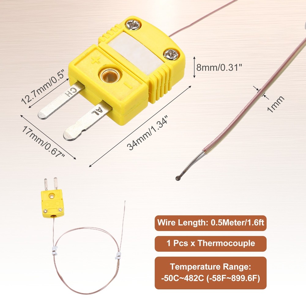 K Type Thermocouple Mini Connector Temperature Sensor 1.6ft, 1mm Wire