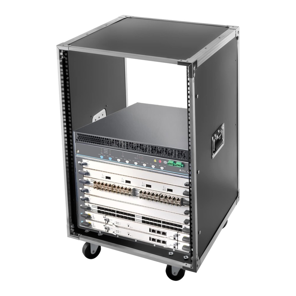 16U Portable Rolling Network Rack 4-Post Server Rack with Wheels Black
