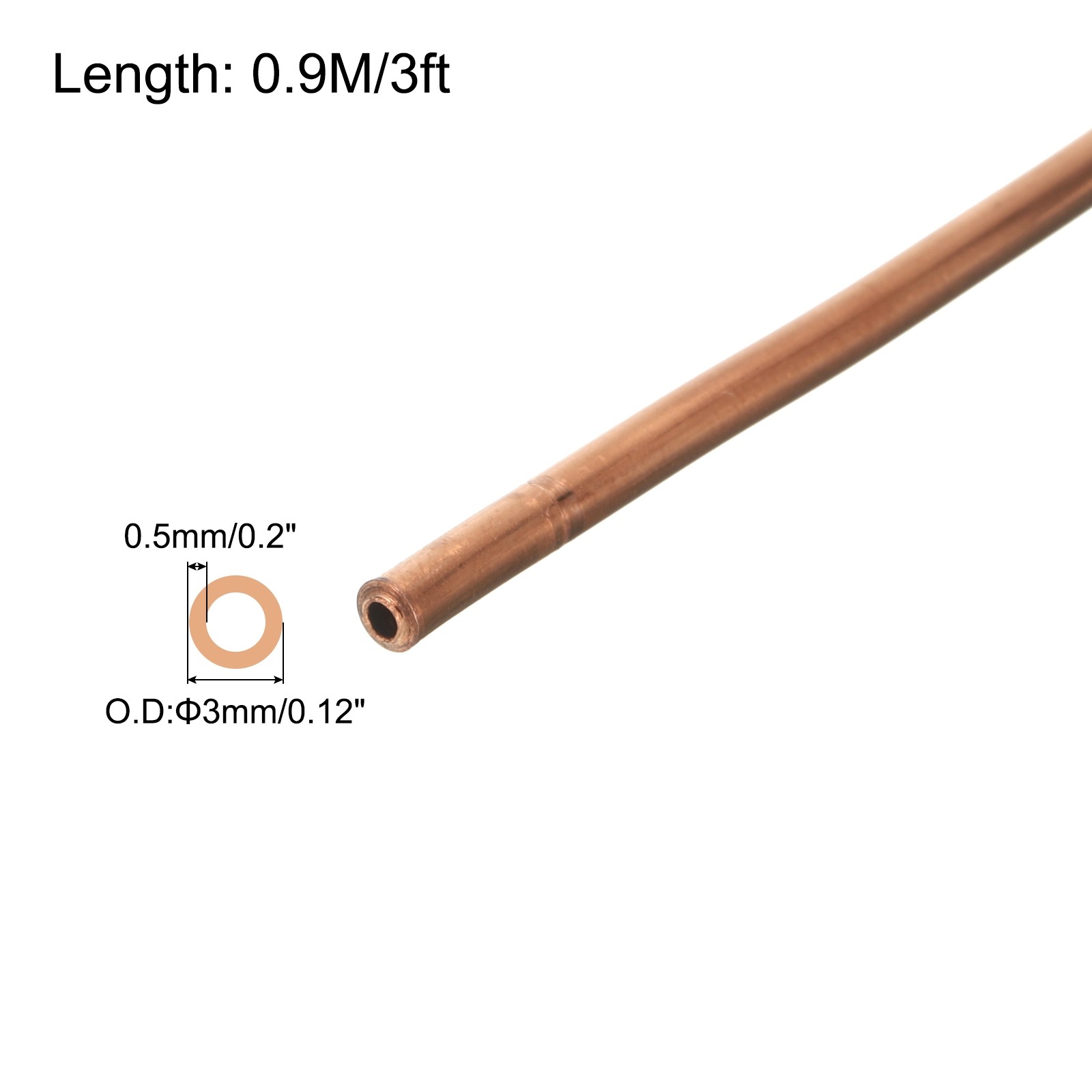 Copper Tube 1/8" OD x 3Ft 1/64" T Refrigeration Flexible Seamless Hollow Soft