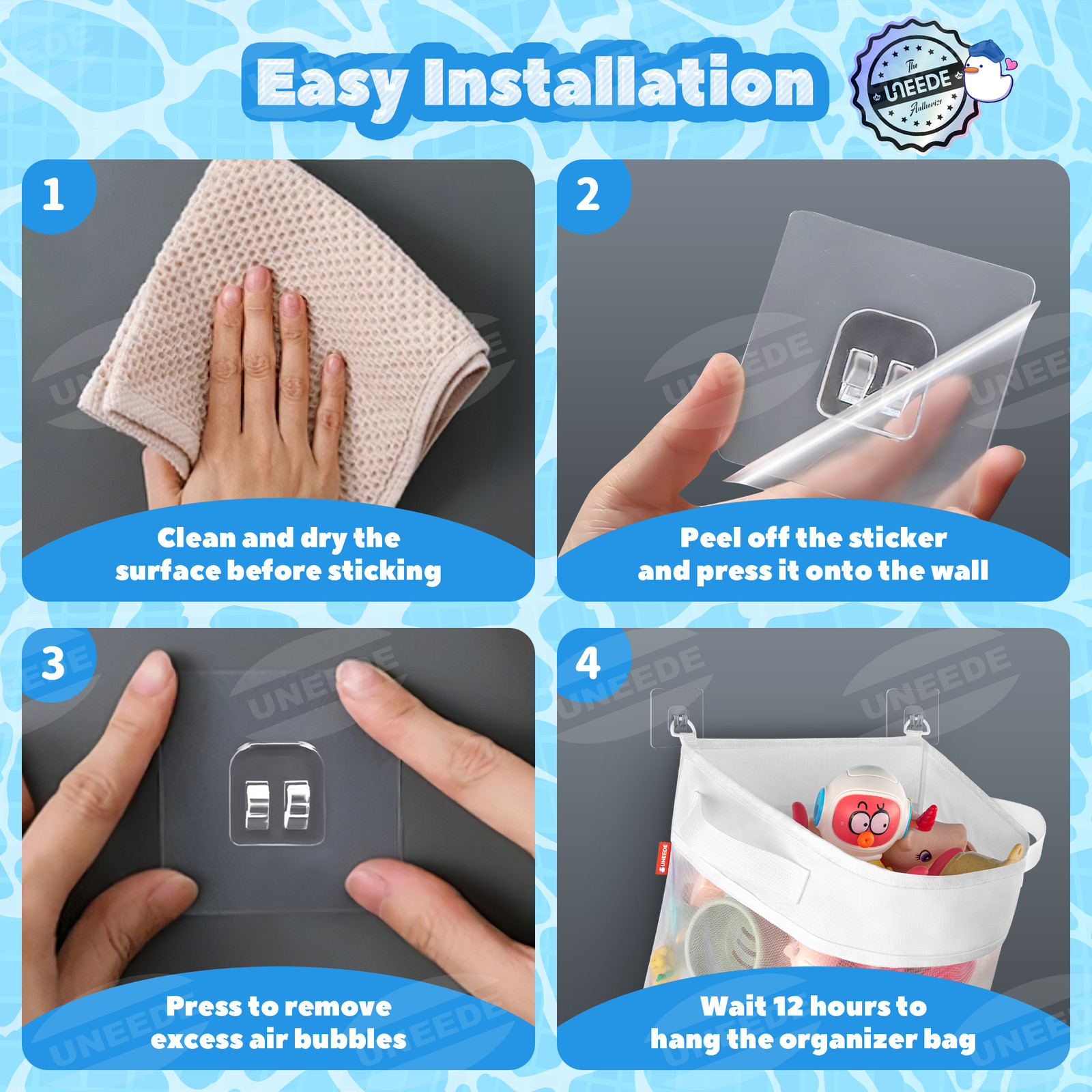 UNEEDE Baby Bath Toy Organizer Bath Toy Mesh Shower Holder for Tub Bathroom