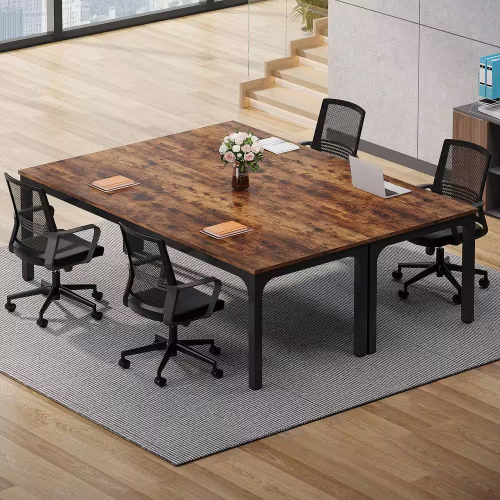 Moroni 78.7 In. Rustic Brown & Black Wood Computer Desk, Rectangular Conference