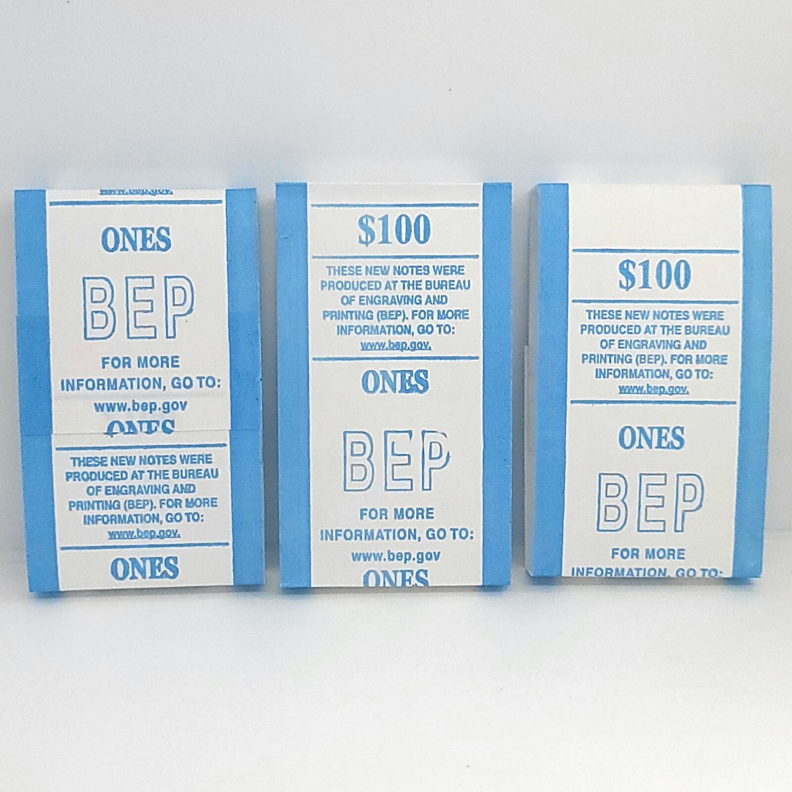 BEP Money Straps For 1 Dollar Bill Currency Bands Holds 100 Notes Lot of 3