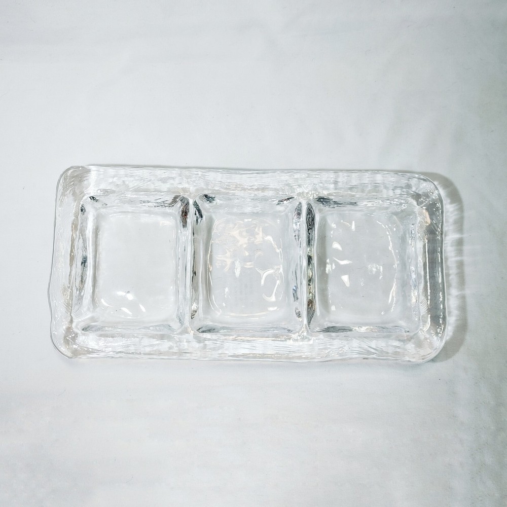 Recycled Glass Divided Tray 3 Compartments Rectangle Clear Pebbled Texture
