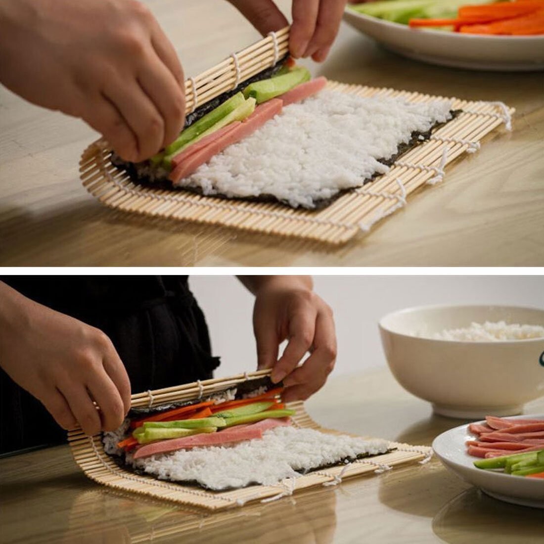 Natural Bamboo Sushi Making Rolling Mat 9.5" x 9.5" (Pack of 2)