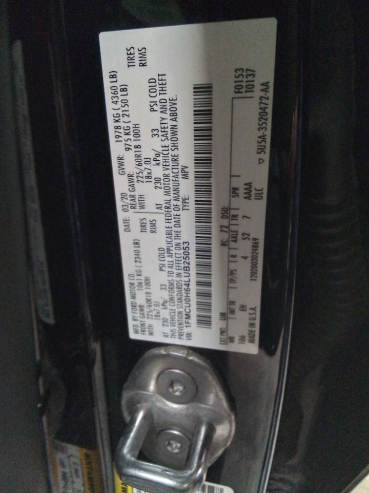 2020 Ford Escape Front 8.0" Display Screen