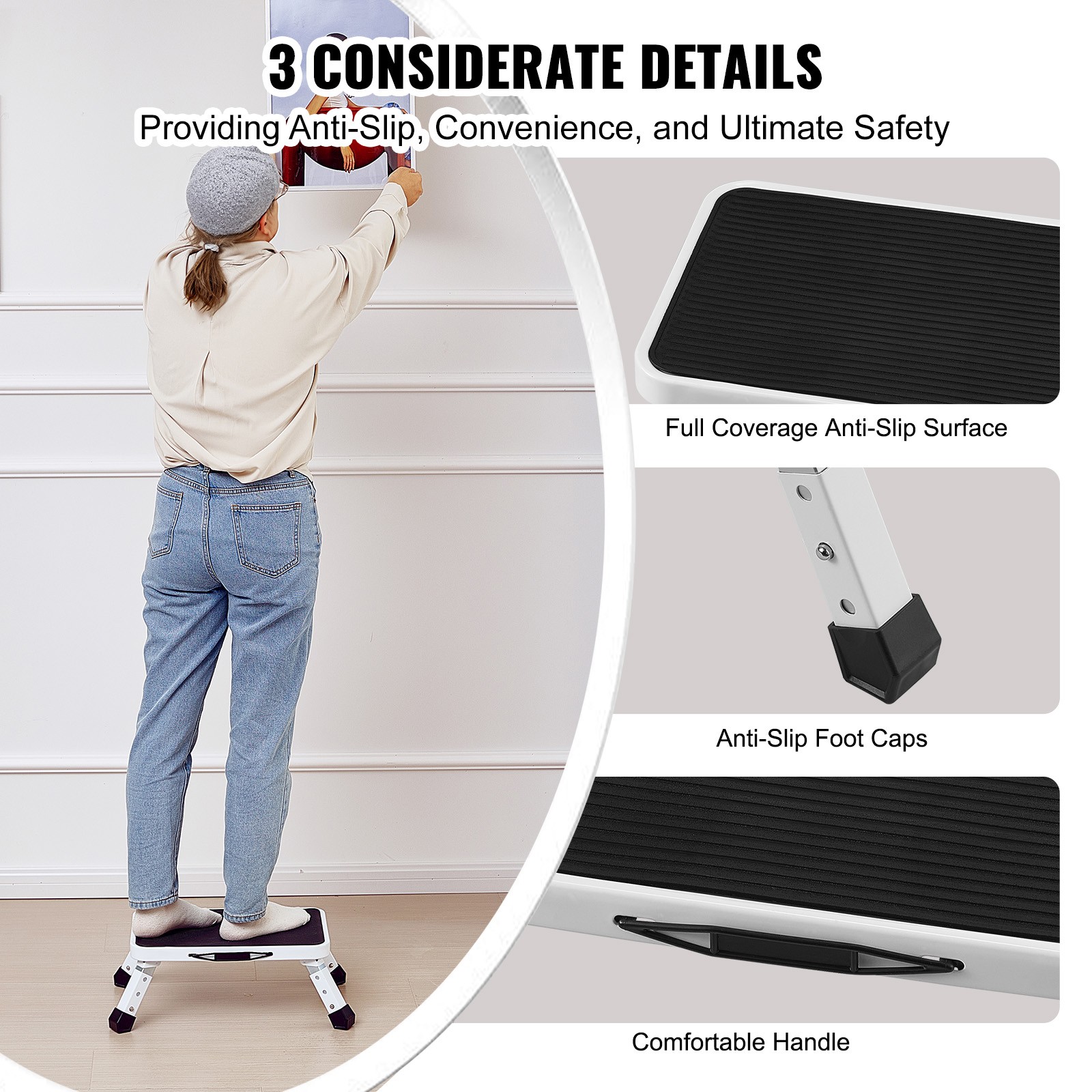 Uimoso Step Stool Ladder Foldable 3 Adjustable Height Max Load 330lbs for Home