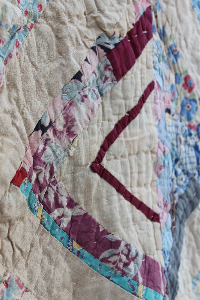 Antique Double Sided Scrap Frame Medallion Patchwork Quilt RARE