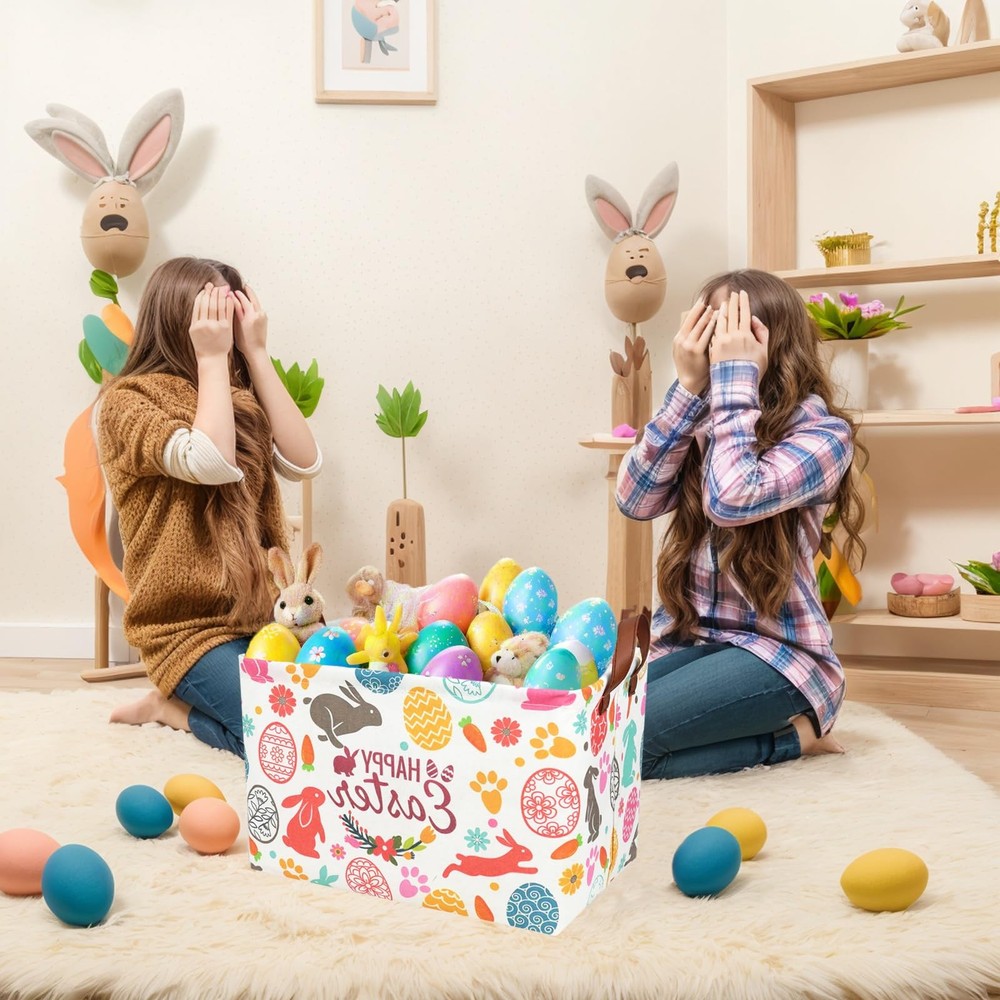 ASKETAM Easter Basket for Kid Large Empty Rectangular Cute Easter Gift Storag...