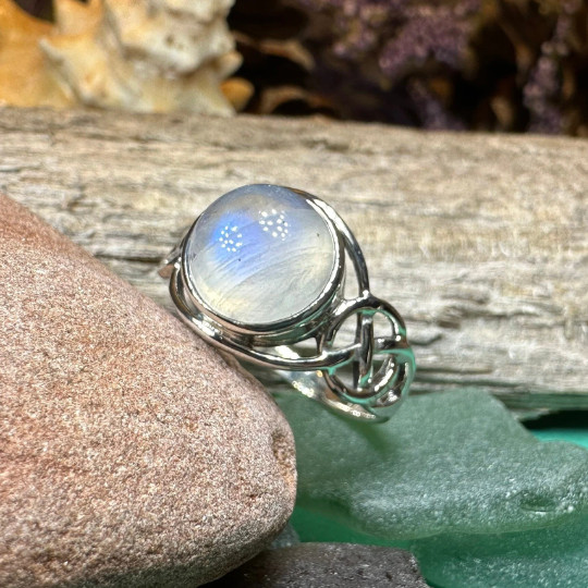 Moonstone Celtic Knot Ring Statement Irish Scottish Wiccan Pagan 925
