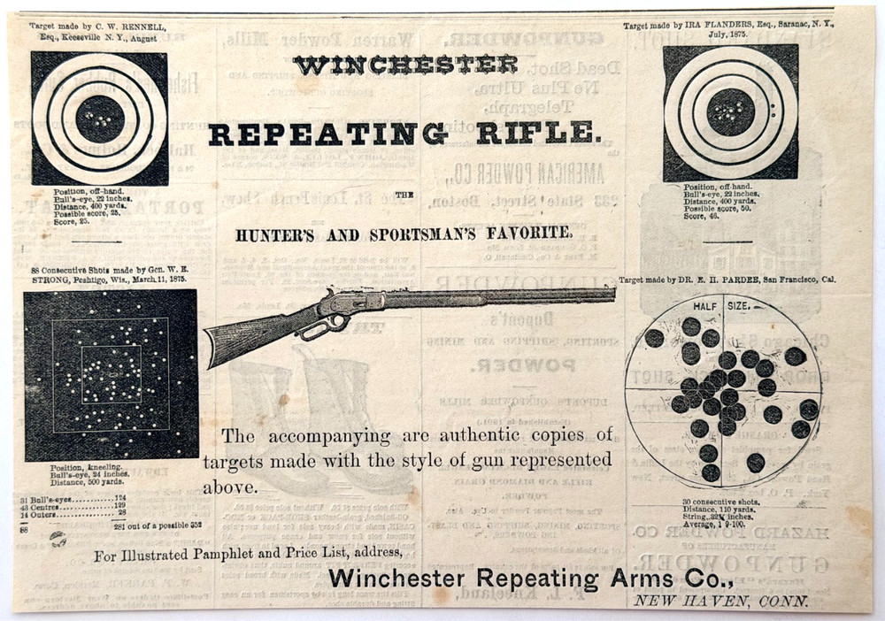 1876 Winchester Repeating Rifle Advertisement Target Groups Centennial Year