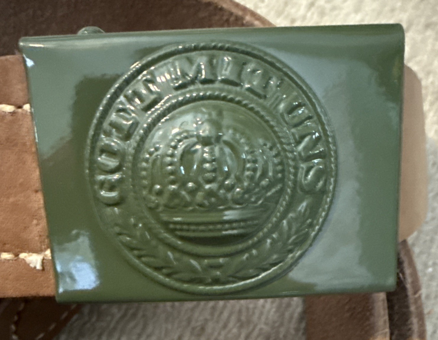 WWI GERMAN PRUSSIAN EM NCO M1915 COMBAT FIELD BELT BUCKLE & ADJUST LEATHER BELT