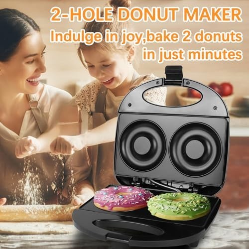 Donut Maker Machine - Bake 2 Donuts, Non-Stick, Double-Sided Heating, Easy Clean