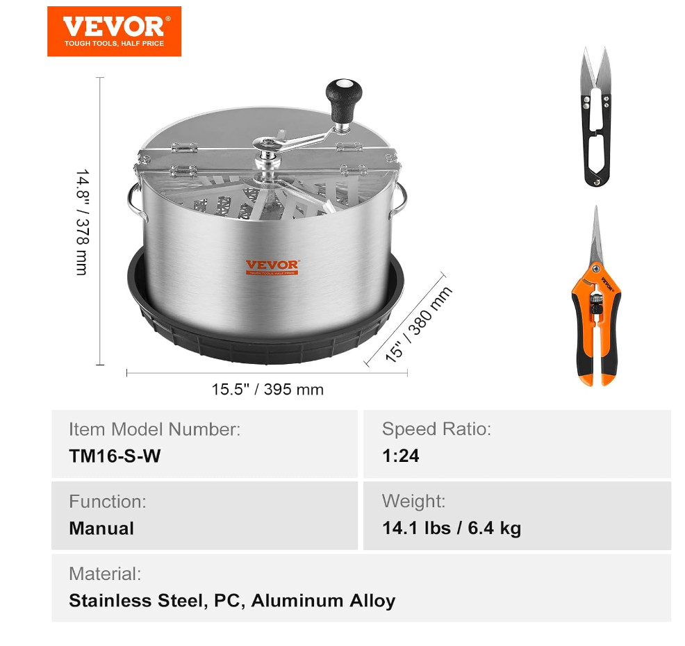 VEVOR Bud Leaf Trimmer 16 inch Stainless Steel Manual Bud Trimmer Machine