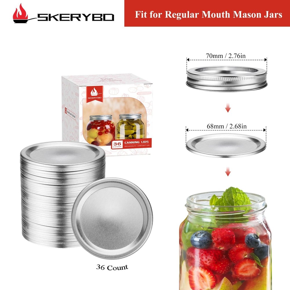 36 PCS Regular Mouth Canning Lids, Lids for Mason Jar, Split-Type 36