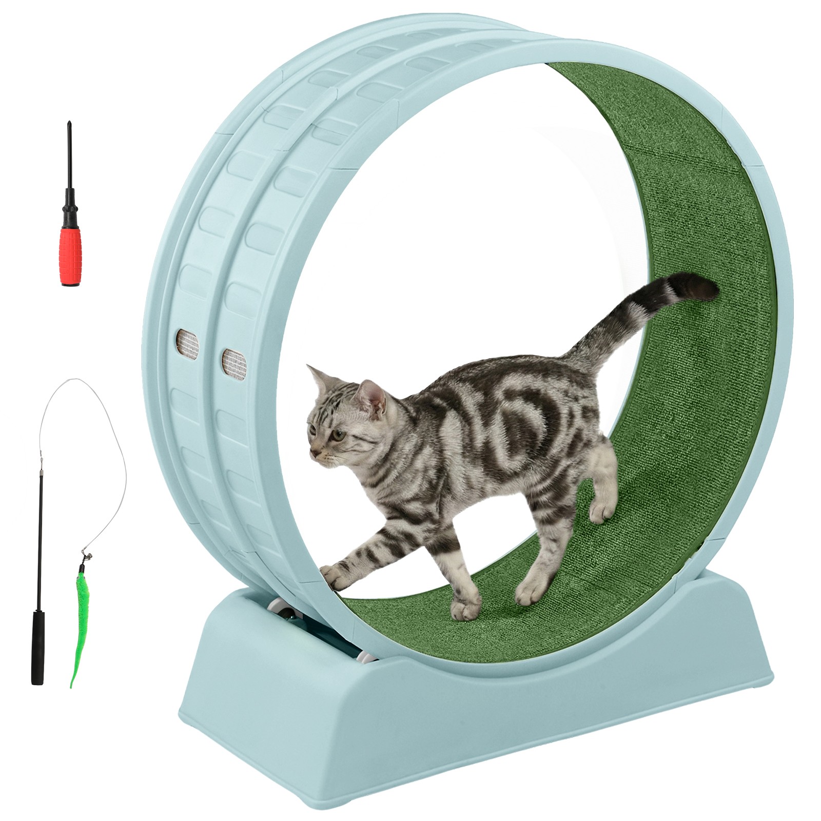 30in Cats Exercise Wheel with Lock Large Light Blue Treadmill Wheel for Indoor