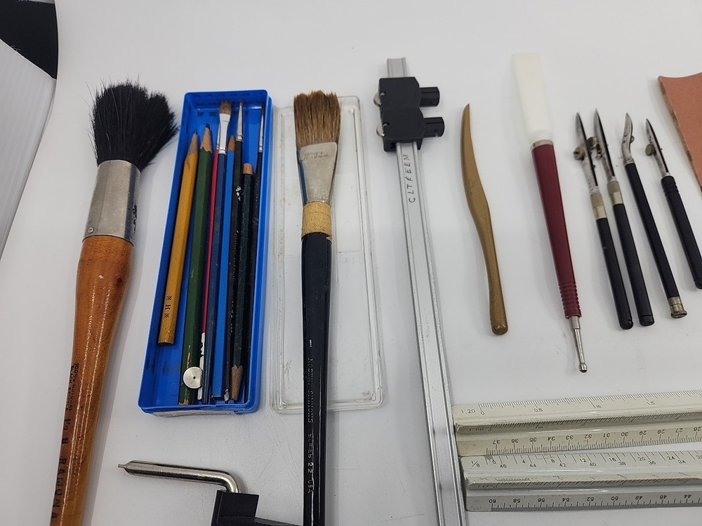 Vintage K&E & Etc Lettering Drafting Ruling Tools Lot Pens Stencils Tips School