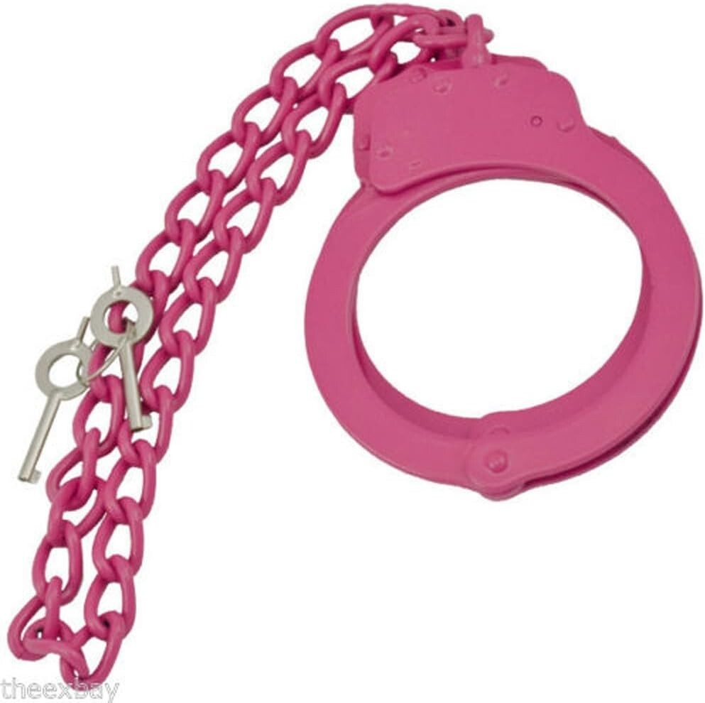 Real PINK Steel Hand & LEG Handcuffs Police Double Locking Cuffs Cuff HOT 2 Keys