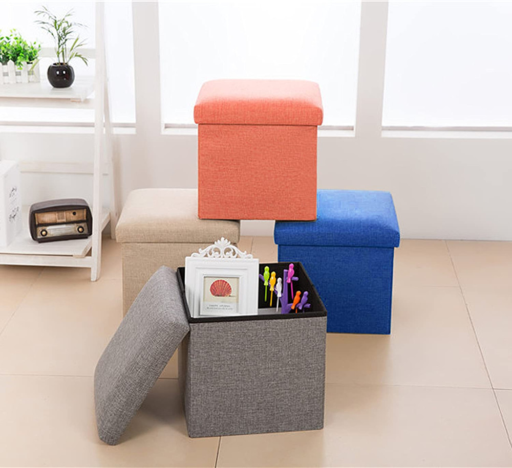 OT01 Linen Folding Storage Ottoman Cube Footrest Seat